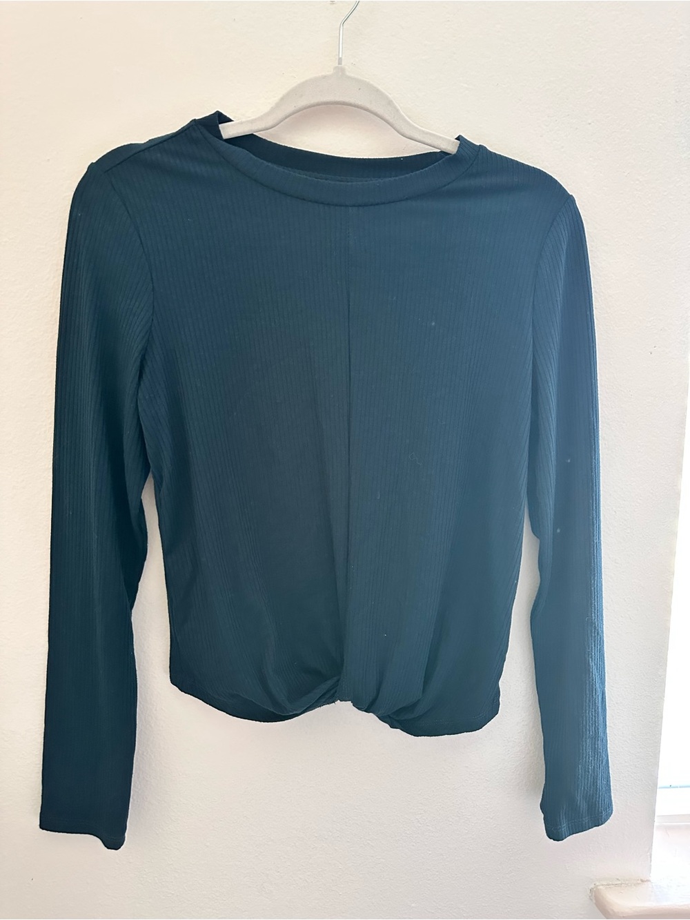 Haute Monde Teal Long Sleeve Twist-Hem Top